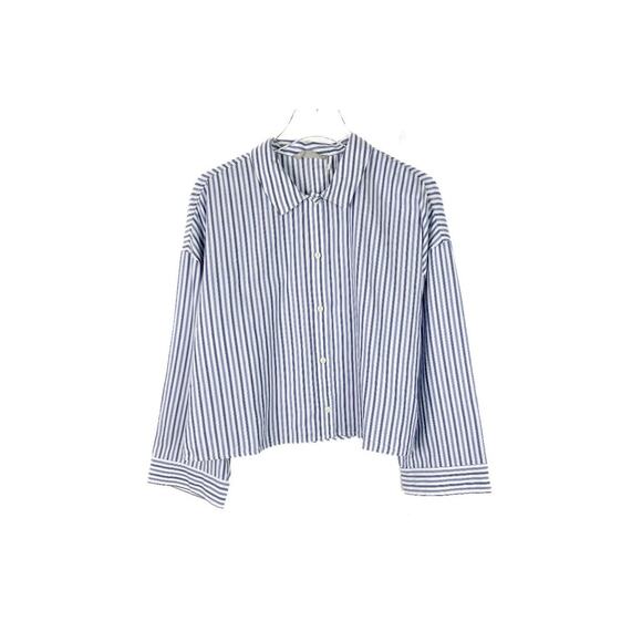 Everlane Blue And White Striped Cotton Collared The Woven PJ Top NWT - Picture 6 of 10